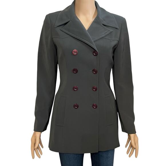 Y2K Bebe Double Breasted Pea Coat Jacket Size 2 Gray Classic Minimalist Preppy - Picture 1 of 11